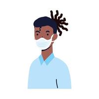 joven afro con personaje de máscara médica vector