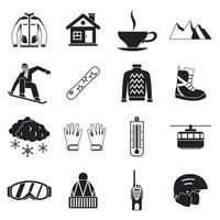 Snowboarding icons set, simple style vector