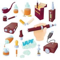 Conjunto de iconos de cigarrillos electrónicos, estilo de dibujos animados vector