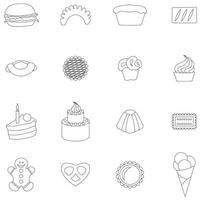 conjunto de iconos de panadería, estilo de línea fina vector