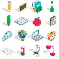 School icons set, isometric 3d style vector