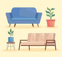 two sofas and houseplants vector