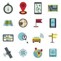 Navigation icons set, flat ctyle vector