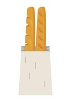 Isolated baguette breads in bag vector