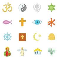 Religion icons set, cartoon style vector