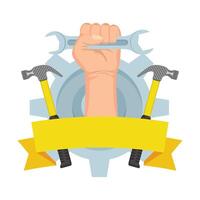 hand with wrench key and hammers tools vector