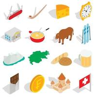 Switzerland icons set, isometric 3d style vector