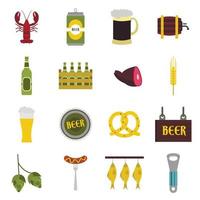 conjunto de iconos de cerveza, estilo plano vector