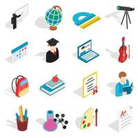 Education icons set, isometric 3d style vector