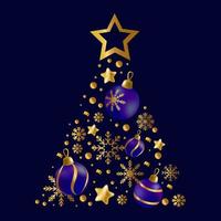 Christmas tree made up of holiday elements, blue - gold colors, 2022 year - Vector