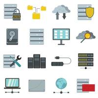 Database icons set, flat style vector