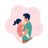 Vector illustration of father and daughter. Dad and daughter. Happy Father's day. Dad holding his daughter. Dad and baby girl.
