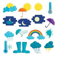 Weather icons set, cartoon style vector