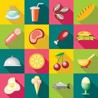 Food icons set, flat style vector
