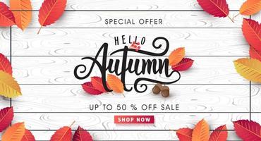 Autumn sale background layout decorate with leaves for shopping sale or promo poster and frame leaflet or web banner vector