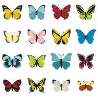 Butterfly icons set, flat style vector