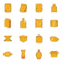 Packing icons set, cartoon style vector