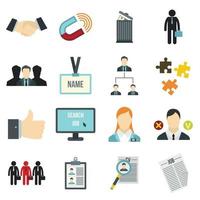 Human resource management icons set, flat style