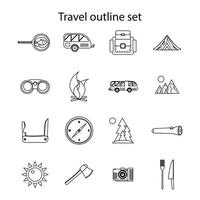 Travel icons set, outline style vector