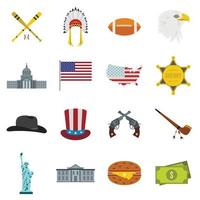 conjunto de iconos de estados unidos, tipo plano vector