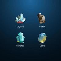 Set of cartoon crystals. Collection of icons for games. vector