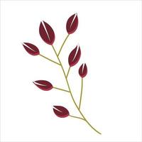 The branch is isolated by red leaves on a white background. A branch in flat boho style for decorating jewelry, cards and invitations. Vector illustration of colors