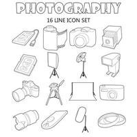 Photography icons set, outline style vector