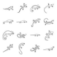 Conjunto de iconos de lagarto, estilo de contorno vector