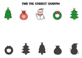 Find the correct shadows of Christmas pictures. Logical puzzle for kids. vector