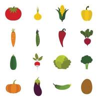 Vegetables icons set, flat style vector