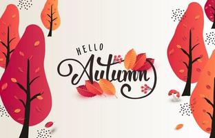 Autumn background layout decorate with leaves and autumn calligraphy design vector