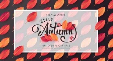 diseño de fondo de venta de otoño decorar con hojas para venta de compras o cartel promocional y folleto de marco o banner web vector