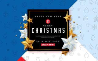 Happy New Year and Merry Christmas sale banner poster template vector