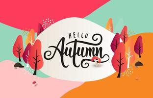 Autumn background layout decorate with leaves and autumn calligraphy design vector