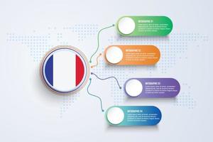 Bandera de Francia con diseño infográfico aislado en el mapa del mundo de puntos vector