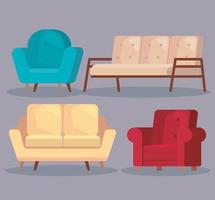 four sofas livingroom icons vector