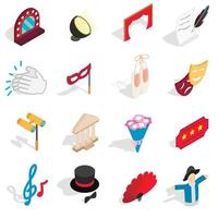 Theatre icons set , isometric 3d style vector