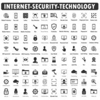 conjunto de iconos de internet, tecnología y seguridad negro vector