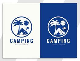 Diseño de logotipo de camping o tienda con ilustración de árbol y sol vector