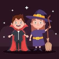 boy with vampire and girl with witch costume vector