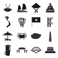 Vietnam travel icons set, simple style vector