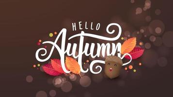 Autumn background layout decorate with leaves and autumn calligraphy design vector