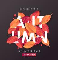 Autumn sale background layout decorate with leaves for shopping sale or promo poster and frame leaflet or web banner vector