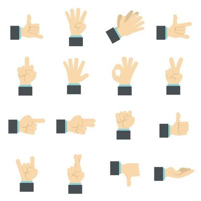Hand icons set, flat ctyle