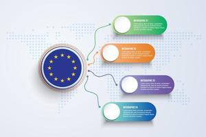 Bandera de la unión europea con diseño infográfico aislado en el mapa mundial de puntos vector