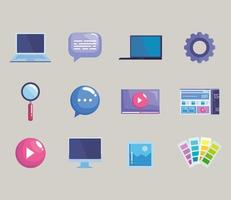 twelve web design icons vector