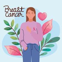 tarjeta de cáncer de mama con mujer vector