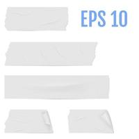 Slices of a white adhesive tape with shadow and wrinkles. vector