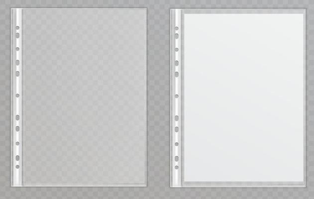 Vector transparent plastic files. Cellophane folders to protect documents