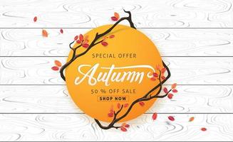 diseño de fondo de venta de otoño decorar con hojas para venta de compras o cartel promocional y folleto de marco o banner web vector